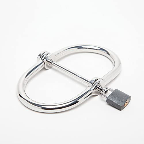 Dèmonia – D-förmige Handschellen mit Vorhängeschloss – polierter Edelstahl