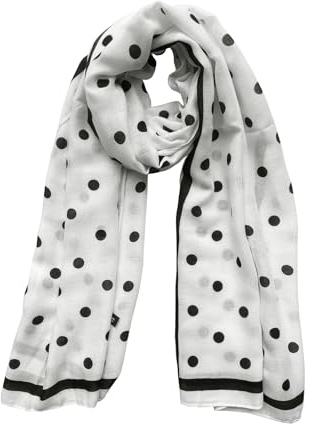 JERLA Damen-Schal, Polyester, Kariert, Weiß mit schwarzen Punkten, Large