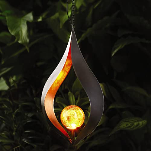 mysmartbuy.com Kyoto Hanging LED Globe Light – Solar Powered Zen Style Outdoor Garden Metal Sculpture Ornament Lighting Decoration for Trees, Trellises, Walls & Fences - H30 x W17.5 x D7.2cm