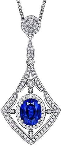 18 Karat Gold Kette, Damenkette Anhänger Gold 750 mit Diamant und Saphir 1.72ct Halskette