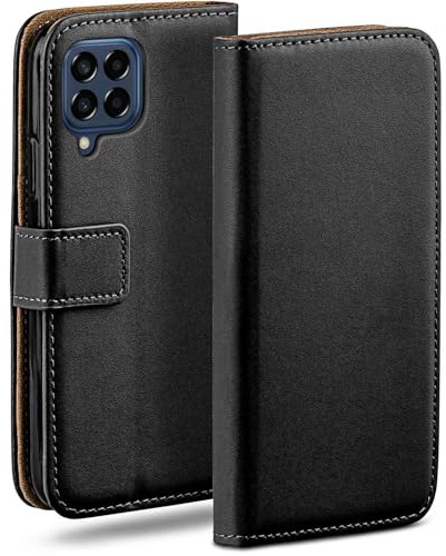 moex Book Case für Samsung Galaxy M33 5G Handyhülle mit Kartenfach, Hülle klappbar 360 Grad Schutzhülle, Klapphülle Flip Case Cover, PU Leder Handytasche Lederhülle, Schwarz