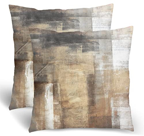 Braungraue Kissenbezüge, 45,7 x 45,7 cm, taupe, modern, abstrakte Kunstmalerei, Wurfkissen für Couch, grau-beige, quadratischer Kissenbezug, Geschenk für Couch, Sofa, Bett