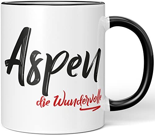 JUNIWORDS Tasse, Aspen, die Wundervolle, Schwarz (5212235)