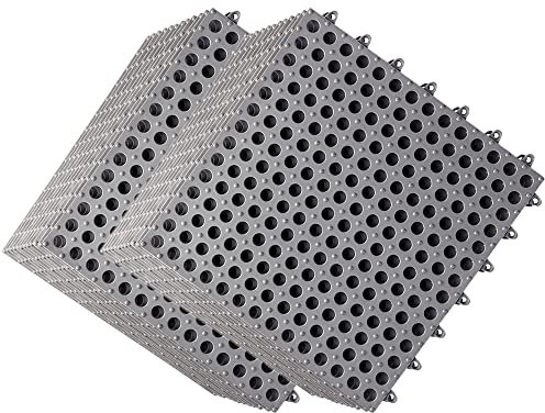 20Pcs Interlocking Soft PVC Floor Tiles, No-Slip Pool Shower Bathroom Kitchen Mat with Drain Hole 11.8'' x 11.8'' Decking Tiles Outdoor and Indoor (20Pcs Gray)