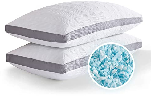Meoflaw Cooling Pillows Queen Size Set of 2,Shredded Memory Foam Bed Pillows for Sleeping,Queen Pillows for Back & Side Sleepers,Adjustable 2 Pillows Queen Size with Washable Cover