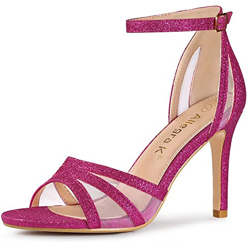 Allegra K Sandales à Talons Aiguilles Bride Cheville Paillettes pour Femmes Rose Vif 41