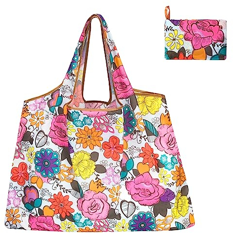 Heveer Faltbare Einkaufstasche Wiederverwendbare Einkaufstasche 50x66cm Umweltfreundliche Tragetasche für Einkauf Blumen-Muster