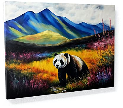 Sense Canvas Panda Wiese Berg 22 Leinwand-Kunst, Heimdekoration, Wandkunstdruck, Poster, Gemälde, groß, 40 x 30 / 1,9 cm