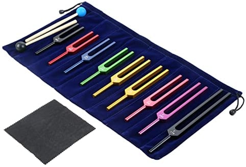 Dreld 9 Pcs Solfeggio Stimmgabel Set Chakra Stimmgabel Set mit 2×Silikonhämmer Tasche Tuch Stimmgabel für DNA-Reparatur Klangtherapie (174, 285, 396, 417, 528, 639, 741, 852, 963 Hz) (bunt)