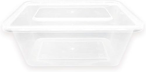 ABD Envase recipiente rectangular para comida + tapa separada - Polipropileno (PP) traslúcido - Contenedores desechables con tapa, apto para microondas (1000 ml)