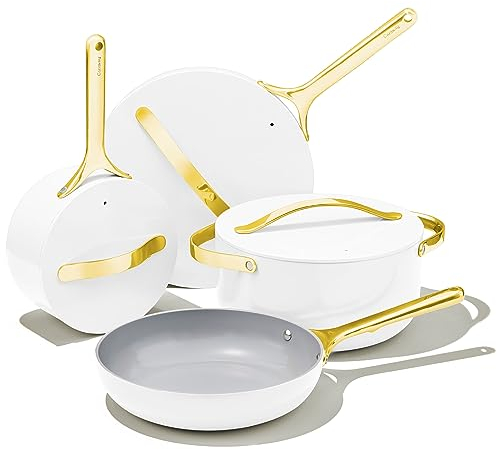 Caraway Juego de utensilios de cocina de cerámica antiadherente (12 piezas) ollas, sartenes, tapas y almacenamiento de cocina, no tóxico, libre de PTFE y PFOA, apto para horno y compatible con todas