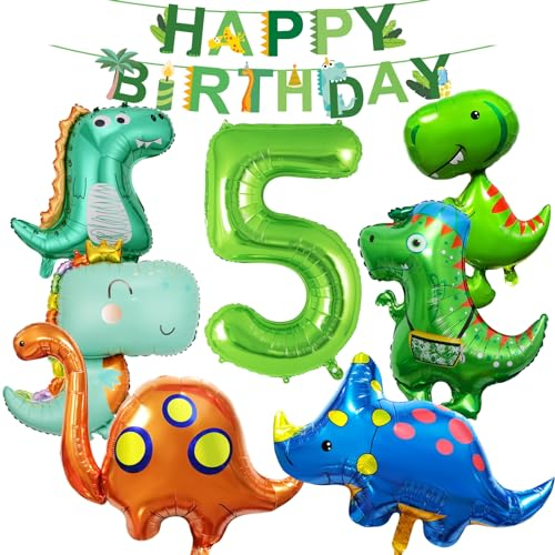 12 Stück 5 Jahre Dino Geburtstag Deko Party Folienballon Luftballon Dino Deko Kindergeburtstag Dinosaurier Luftballons Grün Dschungel Geburtstag Dekoration Junge Mädchen
