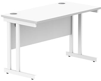 office hippo Essentials Rechteckiger Schreibtisch-Computer-Arbeitsplatz, Schreibtisch für Büro oder Heimbüro, mit Kabelanschluss-Management, 120 x 60 cm, Arktikweiß, weißes Gestell