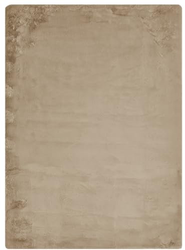 -LUXOR- living Kunstfell Coste Flauschiger Teppich Schlafzimmer - ideal zur Verwendung als Bettvorleger Schlafzimmer - gemütlicher Fellteppich Lammfell Imitat 160 x 230 cm Taupe