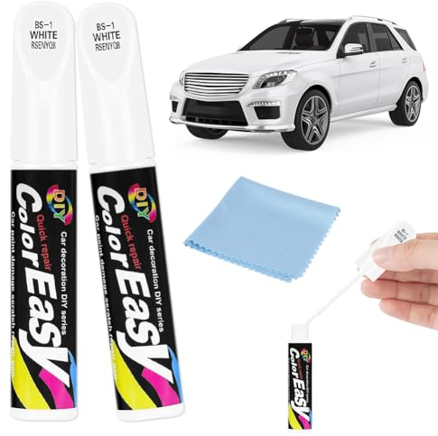 Lápiz de Retoque,Pintura Retocar Arañazos Coche,Pluma Retoque del Coche,Bolígrafo Reparador Arañazos Coche,Rotulador Arañazos Coche,Reparación Arañazos Coche (blancos 2pcs + tela de limpieza azul)