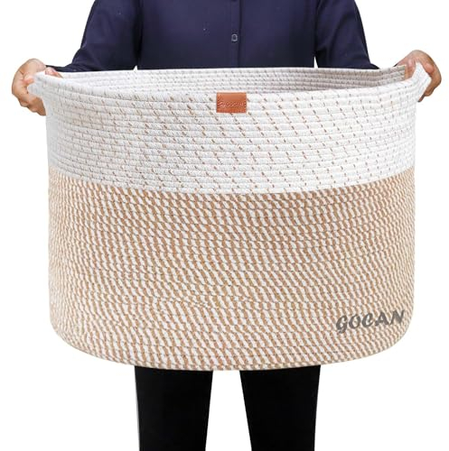 GOCAN XXXL korb aufbewahrung groß wäschekorb D55XH35cm wäschesammler aufbewahrungskorb für Decken Kissen Kleidung körbe mit Griffen für kinderzimmer brau