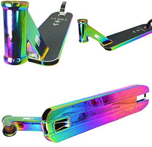 Chilli PRO Scooter Reaper Reloaded 50cm x 12,5cm Stunt-Scooter Park I Deck I Trick I Tret I Roller I Zubehör I Ersatz I mit Griptape Rainbow neochrome