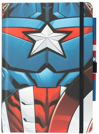 Grupo Erik Premium Notizbuch mit Stift Marvel Captain America Notizbuch A5 Dotted - Notizbuch Klein - Reisetagebuch zum selberschreiben - Bullet Journal Dotted A5 Tagebuch Mädchen und Jungen