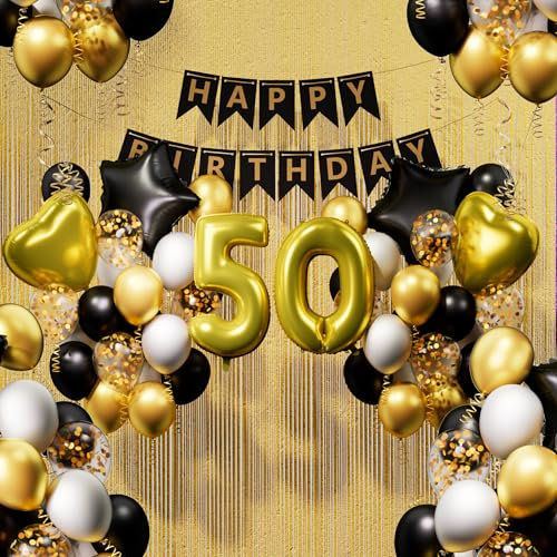 DEUXYU Geburtstagsdeko Frau 50 Jahr, Schwarz Gold Luftballon Geburtstag Deko Männer 50 Jahr, Geburtstag Party Deko set für 50 Frau, Ballon zum Geburtstagsdeko