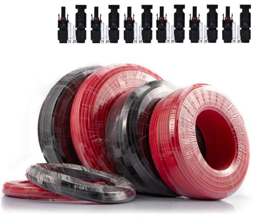 Certificato TÜV, 6 mm², 2 x 100 m (nero+rosso), cavo di prolunga professionale in rame, 12 AWG 1800 V, cavo solare su entrambi i lati, per impianto solare fotovoltaico, con spina IP67