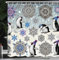 ABAKUHAUS Weihnachten Duschvorhang, Tanzende Pinguine im Schnee, Stoffliches Gewebe Badezimmerdekorationsset mit Haken, 175 x 200 cm, Elfenbein Violett Blau