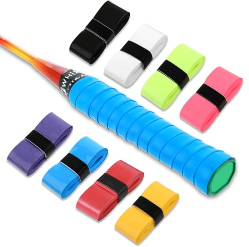 Ymapinc 8 Stück rutschfeste Griffband Badmintonschläger, Selbstklebend Tennisschläger Griffband Ersatz Grip Tape Tennisschläger für Tennis Badmintonschläger Golfschläger(8 Farben 110cm)