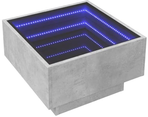 vidaXL LED Couchtisch, Beistelltisch mit LED-Infinity-Spiegel, Kaffeetisch Sofatisch für Wohnzimmer, Wohnzimmertisch, Betongrau Holzwerkstoff