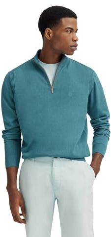bugatti Pull en Tricot Troyer pour Homme, col Montant, Fermeture éclair, Coupe Droite, Vert Bouteille 550, XXL
