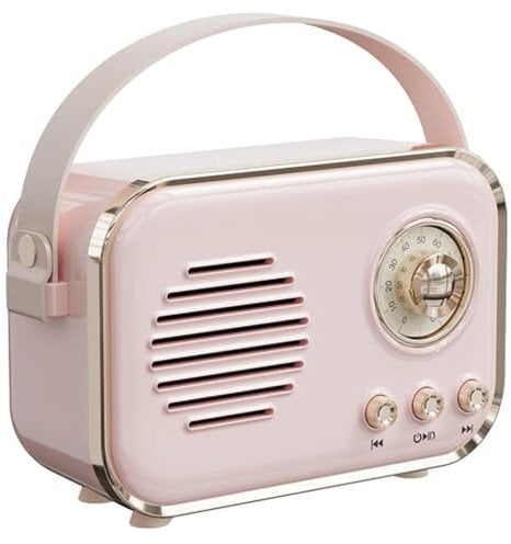 fesoklaf Retro Bluetooth Speaker, Vintage Portable Wireless Speaker Loud Volume FM Radio Bluetooth 5.0 Support TF Card AUX Fashioned Classic Old Style for Bedroom Kitchen Outdoor (Pink)