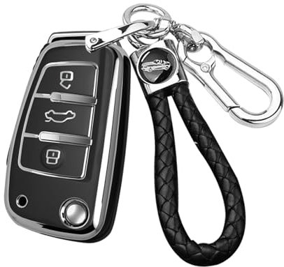 ontto Autoschlüssel Hülle Schlüsselhülle Passt für Audi A3 A1 A3 A6 Q2 Q3 Q7 TT TTS R8 S3 S6 RS3 A6L Klappschlüssel Schutzhülle Schlüsselanhänger TPU Schlüsselcover 3 Tasten Zubehör-Schwarz