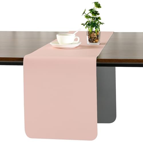 Myir JUN Chemin de Table Moderne Chemin de Table Synthétique Double Face | Extérieur Chemin de Table en Cuir Lavable Imperméable Antidérapant et Utilisable 30 X 140 cm(Rose Gris)