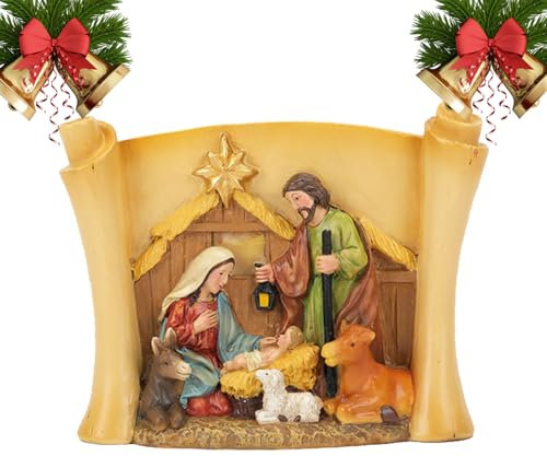 Jvjggag Weihnachten Give Away, Weihnachtskrippe Set, Desktop Figur Weihnachten Handwerk Krippe Set, Klassische Stabile Harz Krippenfiguren für Nachttisch Fensterbank
