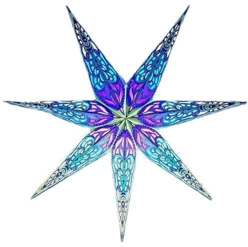 YEPSIO Papierstern-Laterne Lampenschirm - 7-zackige Stern-Lichtschirme, groß 60 cm, hängende Dekorationen für Weihnachten, Hochzeit, Heimdekoration, Geburtstagsfeier (Glitzer Blau, Lila, Multi)