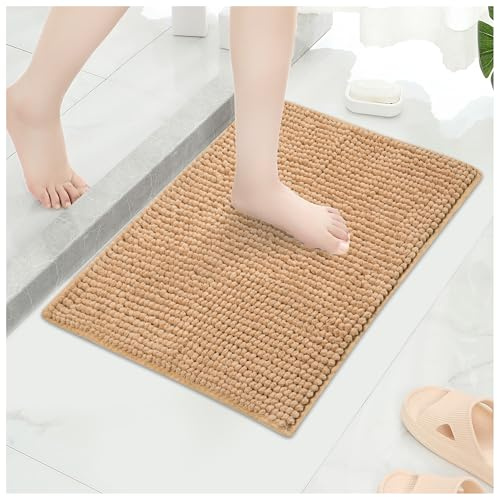 Qirc Bath Rug Mat, Non Slip Absorbent Bathroom, Large Soft luxurious Pet Rug Thick Washable Shower Mat, for Kitchen Entrance Bedroom Indoor and Outdoor (Camel, 150 * 60cm)