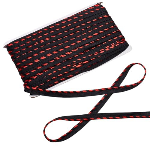 MAYJOYDIY 45.7 m Rote Gedrehte Lippenkordel 12mm Schwarze Gedrehte Seilkordel Mit Lippenkante Polyester Paspelkordel Seilverzierung Zum Nähen von Kleidung Kissen Lampen Und Vorhängen.