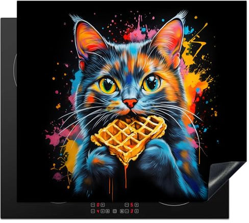 KitchenYeah© Copri Piano Cottura 60x52 cm Coprifornelli Tappetino per Induzione Fornello Tutto per la Cucina Gatto - Graffiti - Colore - Cialda - Cibo