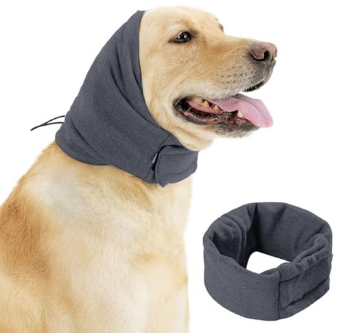 1 Stück Grau Beruhigende Ohrenschützer für Hunde, Haustierbandana, leicht zu reinigender Kopfschutz für Hunde mit verstellbarem Selbstklebeband