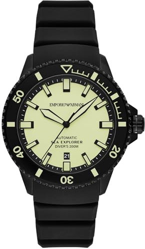 Emporio Armani Watch for Men, Quartz Movement and 42mm Case Size with Stainless Steel, Leather or Silicone Strap Grün und Schwarz, 42.5MM
