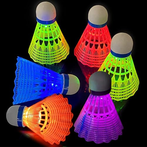 Kayuneed 6 Stück LED Federball, Led Nylon Sport Badminton, Leuchtende Federbälle, Led Badminton Set Kinder, LED-Licht Federballs, Badminton Bälle für Indoor/Outdoor/Nacht Sportaktivitäten