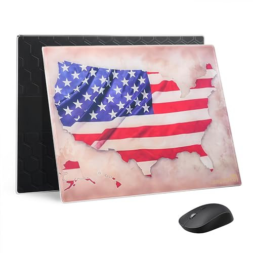 LANGBOHOS Glass Mouse Pad Micro Etched Surface and Whole Silicone Base,Improved Precision and Speed,Durable, Easy to Clean, Suitable for Gaming and Office Use (America-16 * 12'')