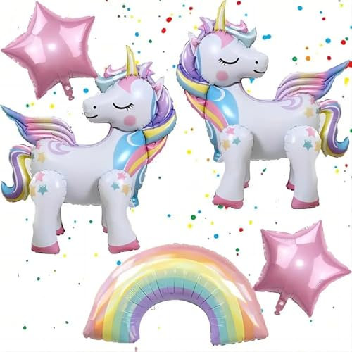 Risipu 2 Stück 3D Einhorn Luftballons Aluminiumfolie Ballon Set Walking Einhorn Dekorationen Kindergeburtstag Dekorationen
