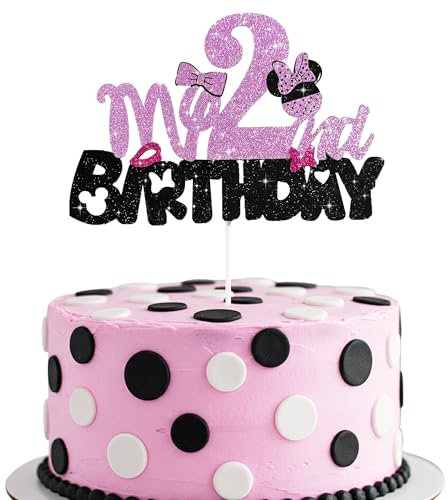 BEISHIDA Mouse Cake Topper Pink and Black Mouse My 2nd Birthday Cake Decorations 2nd Birthday Party Supplies for Kids Girls