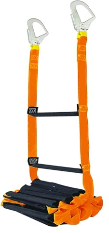 Fire Escape Ladder with 2 Heavy Hooks, 16.7 Feet Emergency Fire Ladder for 2-3 Story Homes, Reusable Safety Rope Ladders for Kids and Adults, Orange