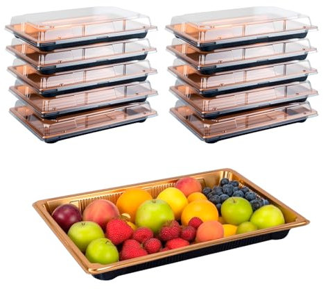 10 Pack Reusable Sandwich Platter Trays with Lids – 25 cm/ 10 Serving Tray with Lid, Heavy Duty Recyclable Plastic Party Platters for Catering, Buffet, Picnics & Events – Food Trays with Clear Lid
