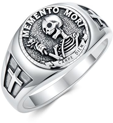 HARMONY BOLA Memento Mori Ring für Herren 925 Sterlingsilber Gotischer Totenkopf Memento Mori Ring Amulett Schmuck Geburtstagsgeschenke