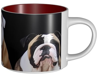 JHLMN Ceramic Coffee Mug 15 oz Coffee Cup with Large Handle Tea Cups English Bulldogs Novelty Tea Mugs Large Porcelain Travel Mug for Men Women Office Work