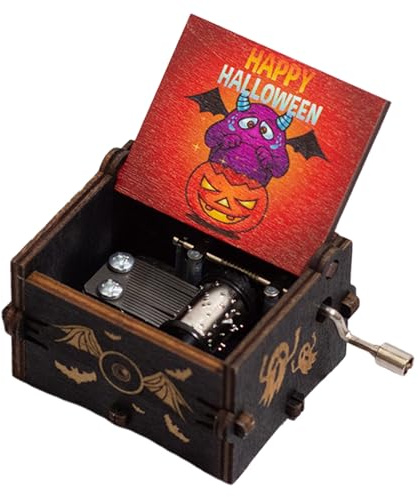 Halloween Thema Spieluhr - Handgefertigte hölzerne Musikbox, Vintage Rückflussmechanismus | Klassisches Halloween-Dekorationsgeschenk mit festlicher Halloween-Melodie für Erwachsene,