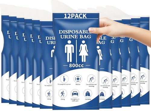 Sommdiy 12 pcs Urine Bags, 800ML Pee Bags Traffic Jam Emergency Portable Urine Bag Unisex for Camping Travel Outdoor Urinal Toilet Car Gel for Men Women Kids Children Patient and Pregnant