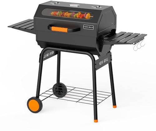 KEYO 23 Holzkohlegrill Smoker mit Sichtfenster Ofenabdeckung- 469 Sq In | Fünfeckiger Camping Grill mit verstärkter verchromter Grillrost & Belüftete Kohlebecken, für Garten, Schuppen, Terrasse