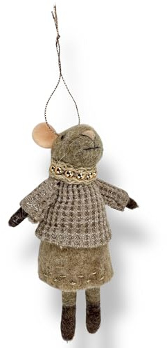 Crispe home & garden | Filzfigur Maus Frau in Grau | handgemachte Deko-Figur – Anhänger aus Filz | Weihnachtsbaumdeko | Miniaturfigur | Geschenkidee